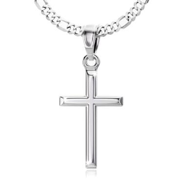 Imagem de ZENLUNANO Colar de cruz com caixa de presente de luxo - Pingente de cruz de aço inoxidável 316L de alta qualidade, design polido elegante, joia cristã para homens e mulheres, 18 Inch=46CM(Most Women's