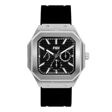 Imagem de FIDI Relógio masculino de quartzo quadrado à prova d'água, luz noturna com calendário e mostrador de hora, caixa de aço inoxidável, Preto