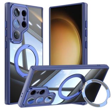 Imagem de Capa de telefone Vanki para Samsung Galaxy S23 Ultra compatível com magnético com suporte S23U Capa magnética com suporte de anel de 360 graus para Samsung S23 capa ultra transparente antiqueda (azul)