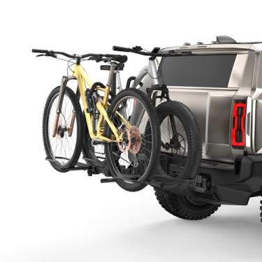 Imagem de TrailXpert Suporte de engate para 2 bicicletas, serve para E-Bikes, pneus gordos de até 12,7 cm, 72,6 kg, suporte de engate inclinável, suporte de plataforma para carros, SUVs, caminhões - Receptor de
