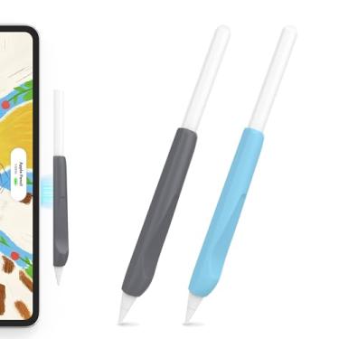 Imagem de NIUTRENDZ Punhos de silicone para Apple Pencil (cinza escuro + azul, Apple Pencil Pro, 2ª e USB-C)