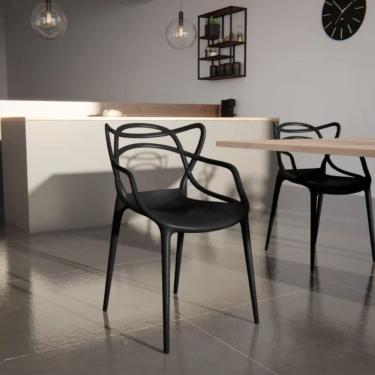 Imagem de Kit 2 Cadeiras Leitura Empilhável Sala Jardim Cor:preto