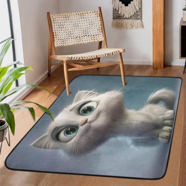 Imagem de Tapete de área para sala de estar, lavável na máquina, branco, animal, gato, tapete antiderrapante, tapete macio para sala de estar, quarto, sala de jantar, berçário, cozinha, decoração de casa