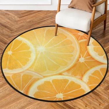 Imagem de Tapete redondo de 1,8 m amarelo limão laranja realismo, tapete circular antiderrapante, lavável, tapete de porta circular para quarto, berçário, sala de estar, cozinha, banheiro, entrada, decoração de
