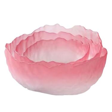 Imagem de Conjunto de 3 tigelas de salada de vidro, forma de flor de lótus, tigela de servir para decoração de casa, cozinha, mistura, doces, nozes, lanche, sobremesa, sorvete (rosa gradiente cristal, conjunto