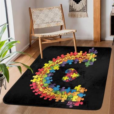 Imagem de Tapete de área para sala de estar, lavável à máquina, cor autismo, arco-íris, antiderrapante, tapete macio, para sala de estar, quarto, sala de jantar, berçário, cozinha, decoração de casa