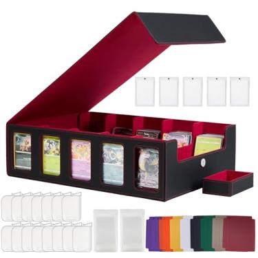 Imagem de Larger Trading Card Storage Box for Top Loaders, 3900+Card Deck Case with Portable Handle & Commander Display, 500 Sleeves, 5 Toploaders, 15 Stoppers, 24 Dividers, 1 Dice Tray, for MTG/TCG Magic Cards
