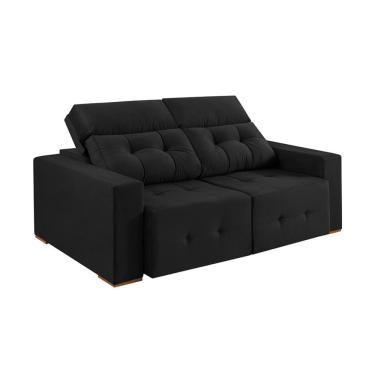 Imagem de Sofá 3 Lugares Retrátil e Reclinável Roma Veludo Preto 180 cm