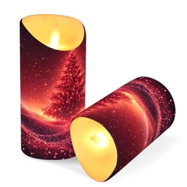 Imagem de Blueangle Pacote com 2 velas de árvore de Natal brilhantes sem chama com controle remoto e temporizador, velas LED cintilantes (7,6 cm x 15 cm) para decoração de casa, casamento, acampamento (147)