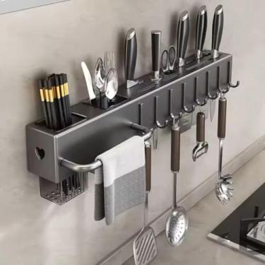 Imagem de Suporte Organizador para Utensílios de Cozinha, Aço Inox, 6 Ganchos, Cinza, 39,5x5,3x6,8 cm, Multifuncional