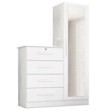 Imagem de Cômoda Belize 4 Gavetas 1 Porta com Espelho Albatroz Cor Branco, Branc