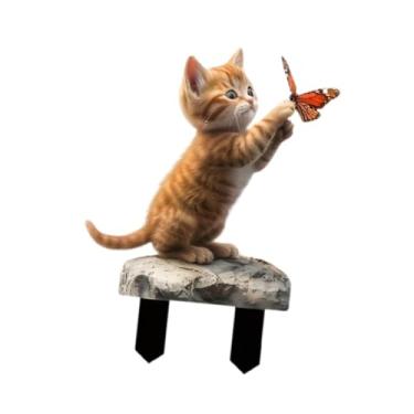 Imagem de Esquirla Placa decorativa 2D em acrílico para jardim de fadas, com tema de gatos, ideal para quintal, casa, jardim externo e estilo fazenda.