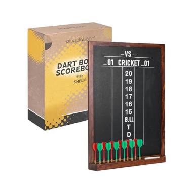 Imagem de Play Platoon Suporte de parede para placar e dardos de dardos – 40,6 x 55,8 cm de madeira para quadro-negro, acessórios e decoração para sala de jogos, armário de dardos masculino caverna,