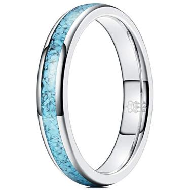 Imagem de Anel de casamento masculino de tungstênio prateado com três chaves 4 mm 6 mm 8 mm com grânulos turquesa embutidos