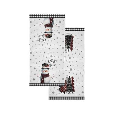 Imagem de PAOPOED Conjunto de 2 toalhas de mão de boneco de neve de Natal, vintage, árvore de Natal, floco de neve, macia, absorvente, pequena toalha de banho, prato de cozinha, toalha de hóspedes, para