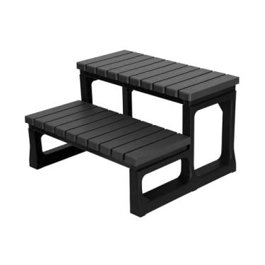 Imagem de Degrau de spa de 2 degraus de banheira de hidromassagem para piscina, trailers, terraço, degrau de garagem, degrau cinza leve para spa de lados redondos ou retos, escadas de banheira de hidromassagem