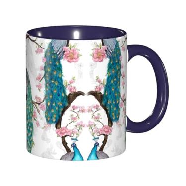 Imagem de Linda estampa de flores de pavão canecas de café criativas, personalizadas, presente para família, tamanho de 325 ml, unissex