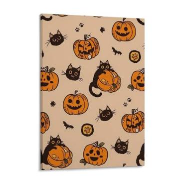 Imagem de HouLaiZhe Pôster de Halloween Gato Preto Abóbora Linda Impressão de Arte de Parede Decorações de Halloween Decoração de Parede Estética Gótica para Sala de Estar Quarto 18 x 24 polegadas (45 x 60 cm)