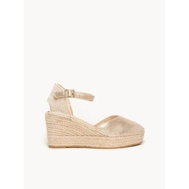 Imagem de Sandália Anabela Média Plataforma Jara Camurça Dourado Metalizado - Al