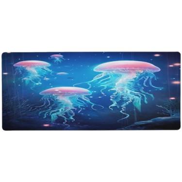 Imagem de Wassud Lindo mouse pad de água-viva para jogos com base de borracha antiderrapante, mouse pad longo para teclado de computador com borda costurada, almofada grande à prova d'água para escritório, casa