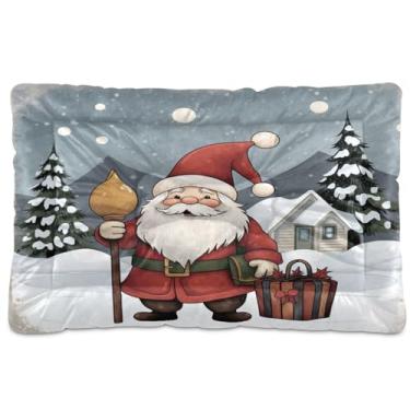 Imagem de Wassud Cartão de Feliz Natal com um gnomo em uma cama de cachorro pequeno lavável no inverno, tapetes para cães pequenos, almofada portátil macia para animais de estimação, cama antiderrapante para