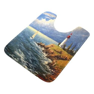 Imagem de Burbuja Tapete de banheiro com pintura Lighthouse, tapete de banho absorvente de pelúcia macio, base antiderrapante para piso de banheiro, oval em forma de U