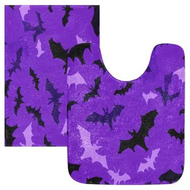 Imagem de Burbuja Conjunto de tapetes de banheiro roxo e preto, tapete de banho absorvente de pelúcia macia, base de vaso sanitário antiderrapante para banheiro