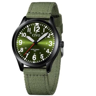 Imagem de CIVO Relógios analógicos militares masculinos: relógios masculinos impermeáveis para campo - relógio militar para homens, Verde-preto-verde, Nylon Watch