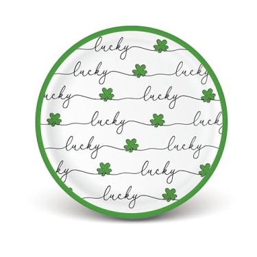 Imagem de Whaline 40 peças de pratos de papel do dia de São Patrício, pratos de jantar descartáveis, utensílios de mesa de trevo da sorte para decoração de mesa, 23 cm