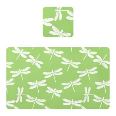 Imagem de Burbuja Jogo americano conjunto de 2, libélulas em PVC verde tapetes de mesa antiderrapantes resistentes ao calor à prova d'água para mesa de jantar, laváveis, 30,5 x 45,7 cm