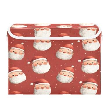 Imagem de CEBUGI Caixotes de armazenamento com tampas, caixa de armazenamento de tecido dobrável, caixas organizadoras de cubo de Papai Noel para prateleiras de quarto de armário de casa 40 x 30 x 30 cm