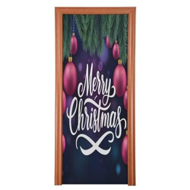 Imagem de Qilmy Decoração de porta de Feliz Natal 81 x 200 cm Tecido Grande Decoração de Festa de Feriado Sinal para Porta da Frente Varanda Decoração Externa Janela Parede 120