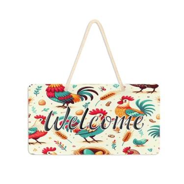 Imagem de Burbuja Placa de boas-vindas de galos fofos para porta da frente, placa de boas-vindas de PVC para decoração de férias de casa de fazenda, 15 x 28 cm