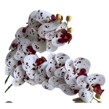 Imagem de Galho de Orquídea Artificial em Silicone Decoracao de Casamento, Festa e Interior Arranjo Floral Decorativo, Cor Branco com Vinho(3)