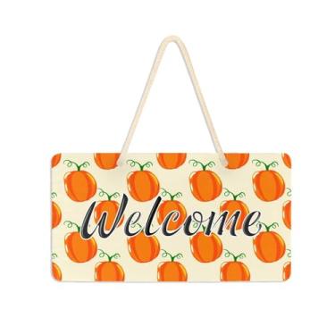 Imagem de Burbuja Placa de boas-vindas de abóboras de Halloween para porta da frente, placa de boas-vindas de PVC para decoração de férias de casa de fazenda, 15 x 28 cm