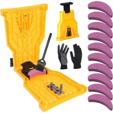 Imagem de MENGQUYOUPIN Afiador de motosserra, ferramenta universal de afiador de motosserra, apontador rápido de corrente de motosserra, kit de afiar motosserra com 10 pedras de afiar, apontador de lâmina de