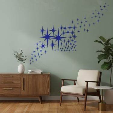 Imagem de 42 peças de adesivos de parede estrela acrílico espelho conjunto de adesivos de parede decorativos em forma de estrela decalques de parede removíveis para decoração de quarto (azul)