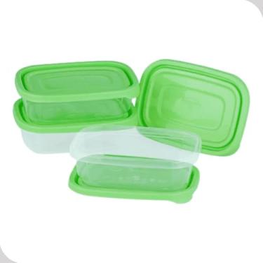 Imagem de Kit 4 Potes Plásticos 300ml Porta Alimentos Tampa Verde
