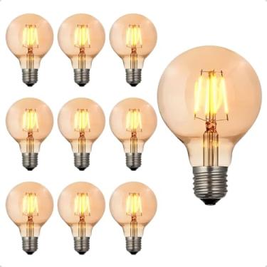 Imagem de Kit 10 Lâmpada Filamento LED G80 Retro Vintage 4W Bivolt E27 - Luz Quente 2200K Decorativa Vidro Ambar - Ideal para Bares, Restaurantes e Grandes Lustres (Bivolt)