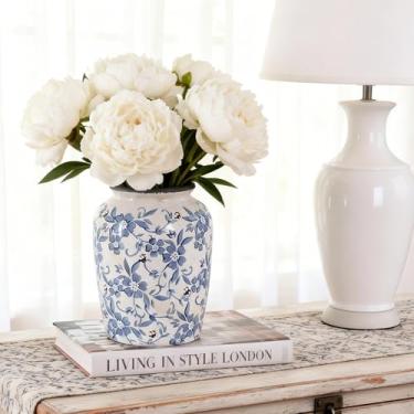Imagem de GarDream Vaso de cerâmica vintage azul e branco, vaso de flores chinoiserie de 20 cm para decoração de casa, centro de mesa, cornija, vasos de porcelana azul decorativos rústicos para sala de estar