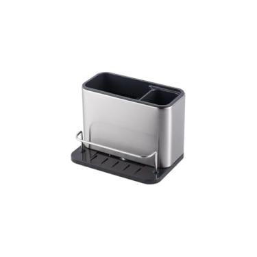 Imagem de Organizador de Pia com Suporte para Esponja, Aço Inox e Plástico, Cor Inox, 16x13x18cm, Sistema de Drenagem, Multifuncional