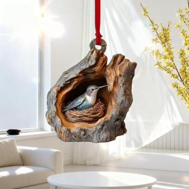 Imagem de Enfeite de Natal de ninho de beija-flor acrílico, decoração artística de férias com cordão, presente criativo para pendurar para árvore de Natal em casa/SDDW-02