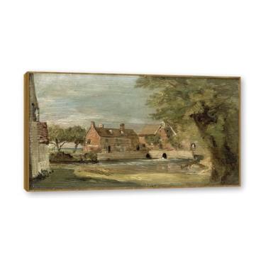 Imagem de NHLDZYH Moldura de teca. John Constable, quadro de tela de romance inglês, paisagem atmosférica, arte de parede com moldura para biblioteca ou sala. (Sem título 69). 70x125cm