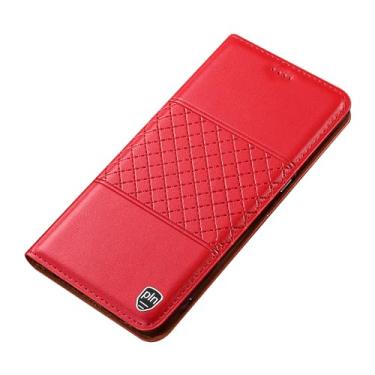 Imagem de POYUFRG Capa carteira para Honor Magic 8 Pro/Magic 8, capa flip magnética de couro genuíno com suporte para cartão, vermelha, 8