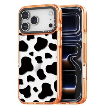 Imagem de Rosarnnah Capa fofa para iPhone 17 Pro - Capa de telefone à prova de choque com proteção contra quedas de nível militar de 2 m - Design com estampa de vaca leiteira (16,3 cm) laranja cósmico