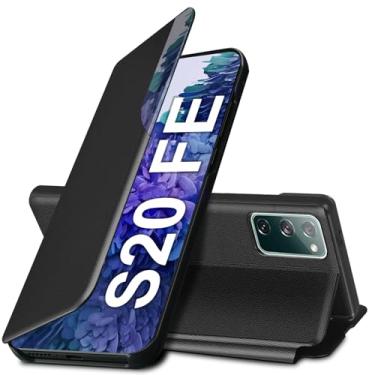 Imagem de Capa flip S20 FE para Samsung Galaxy S20 FE 5G, capa de couro slim fit transparente para celular Samsung S20 FE com suporte, resistente, resistente à prova de choque (preto)