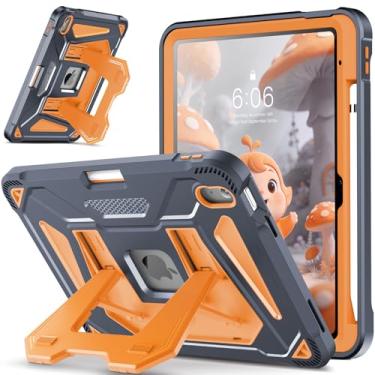 Imagem de INFILAND Capa infantil para iPad A16 11ª geração 11 polegadas (2025), iPad 10ª geração 10,9 polegadas (2022), capa protetora resistente à prova de choque com suporte duplo dobrável (laranja-marinho)