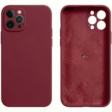 Imagem de Capa de Silicone Premium para iPhone 12 Pro – Case Aveludada por Dentro com Proteção de Câmera e Toque Macio (BORDO)