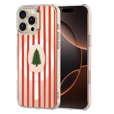 Imagem de MAYCARI Capa para iPhone 15 Pro, linda capa de celular magnética transparente com linhas vermelhas e árvores de Natal, compatível com MagSafe, capa protetora transparente à prova de choque para