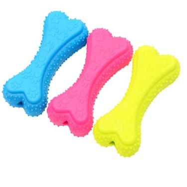 Imagem de Genérico Brinquedo Mordedor para Cachorro, Osso de Borracha Durável, Aromatizado com Sabor Bacon, 20 Centímetros, Cores Variadas, Ideal para Todas as Raças